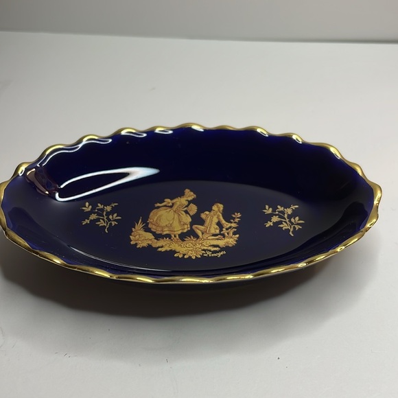 Porcelaine (Porcelain) Imperial Limoges Cobalt Blue Trinket Tray - Picture 3 of 9